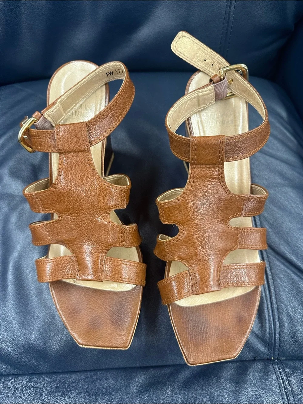 Stuart weitzman Brown Leather Wedge strappy Sandals size 9 m women’s